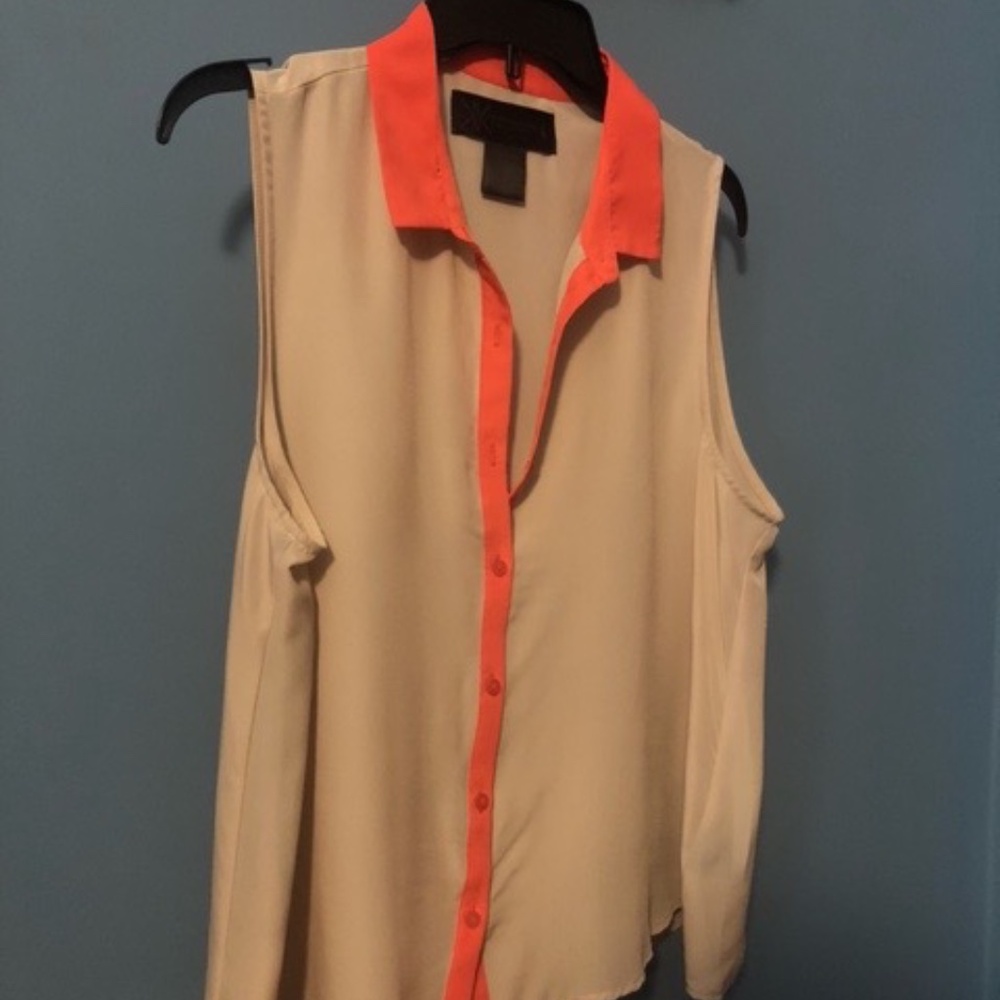 Neon accent sleeveless blouse